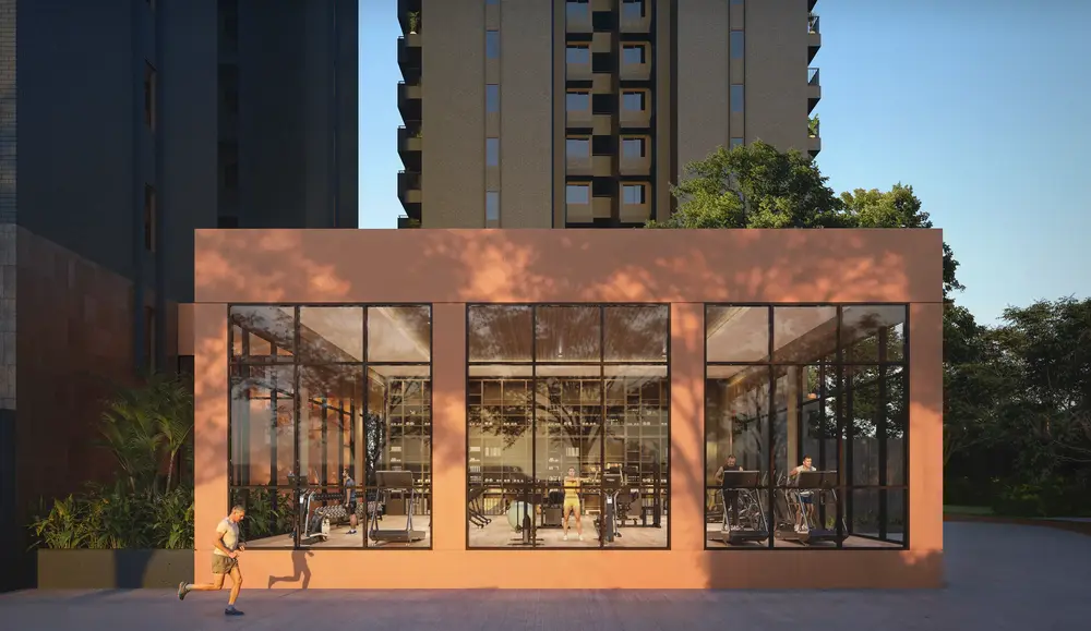 Dark-toned tower above a landscaped courtyard at dusk — Assetz Miru & Miyo (3 of 4)