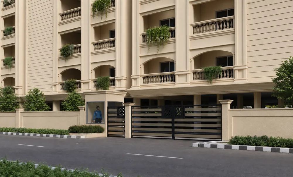 Boutique tower above a landscaped entrance — Bhavisha Bilva (2 of 8)