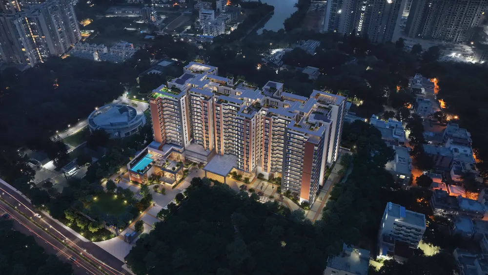 Residential towers above a landscaped drive — Brigade Avalon (2 of 6)