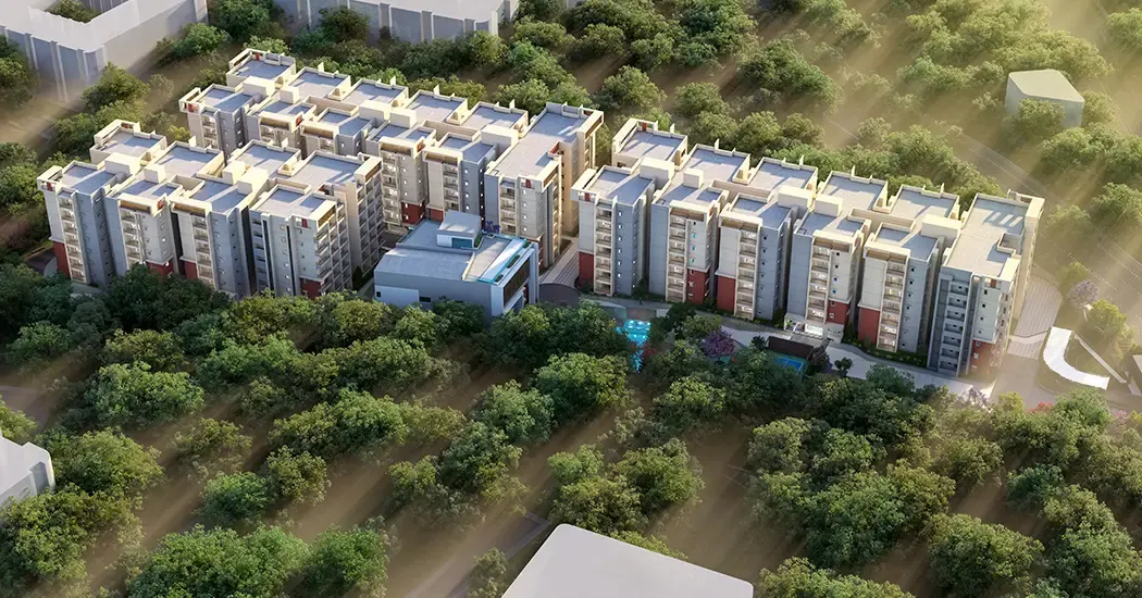 Aerial view of low-rise residential blocks — Brigade Enclave (1 of 5)