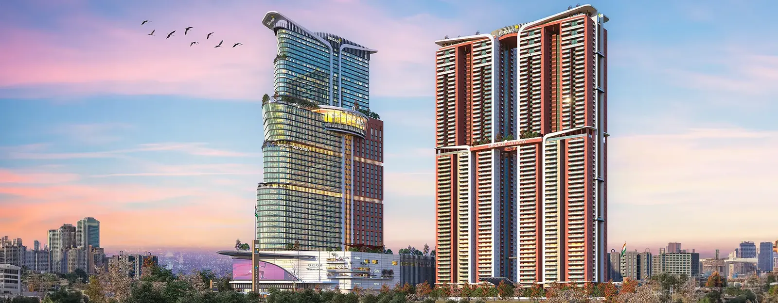 Office and residential towers at dusk — Brigade Gateway at Neopolis (1 of 4)