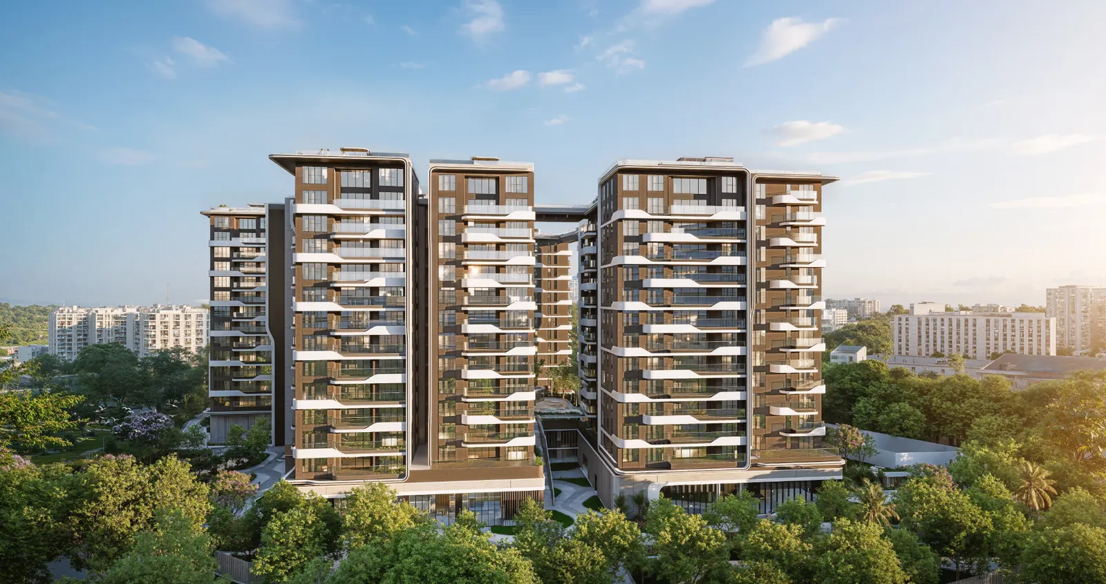 Residential towers rising over greenery — Brigade Stellaris (1 of 6)