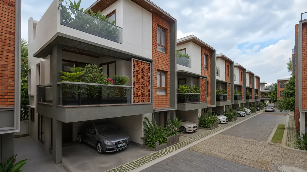 Courtyard villas along a landscaped street — Ceyone Buildiko Spring Woods (2 of 5)