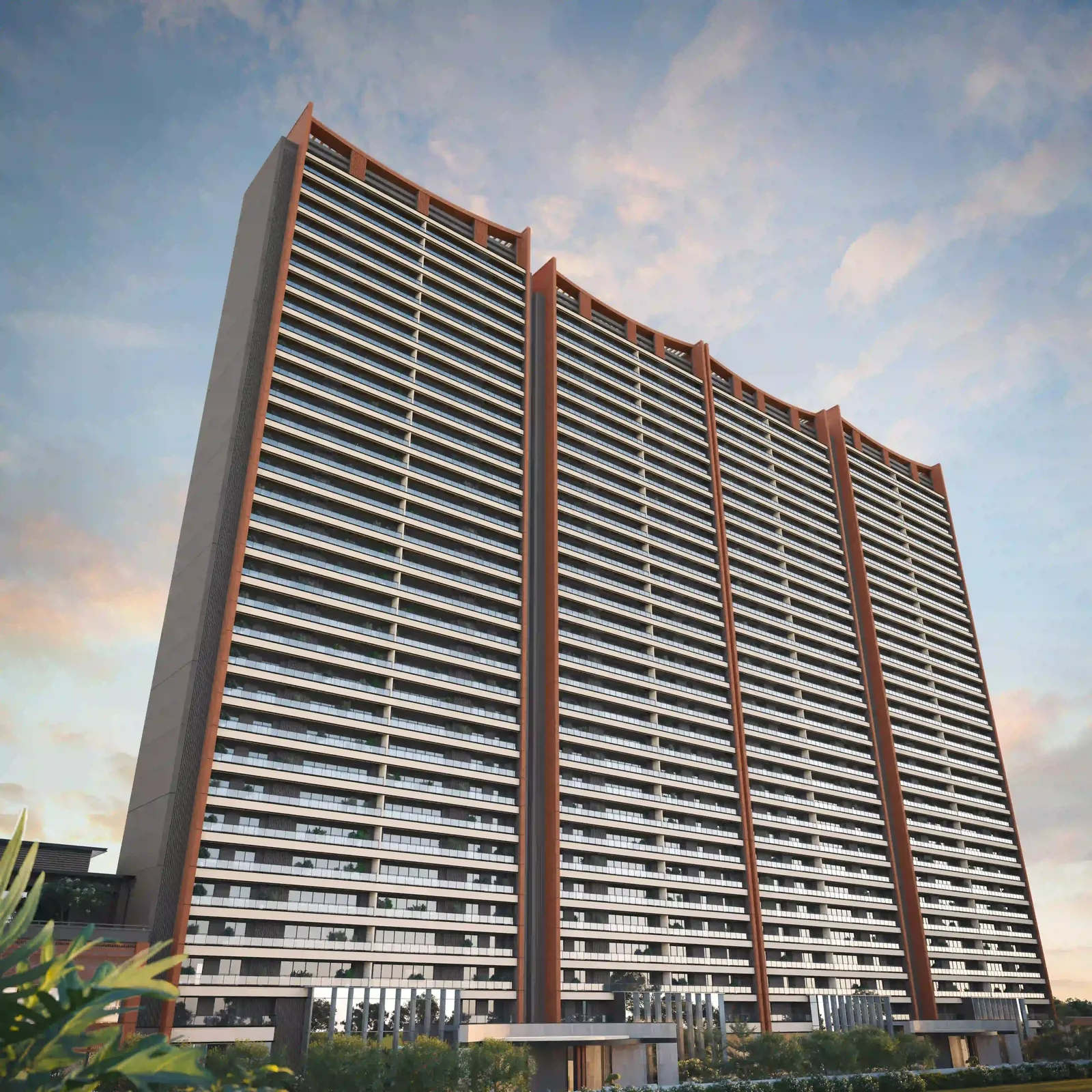 Front elevation of the towers above a landscaped podium — Godrej Sora (3 of 6)