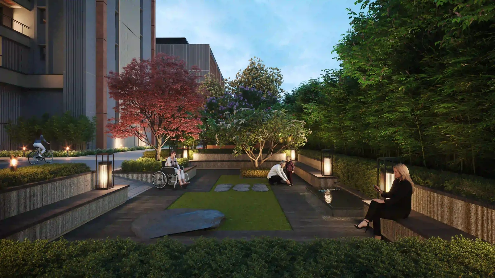 Front elevation of the towers above a landscaped podium — Godrej Sora (2 of 6)