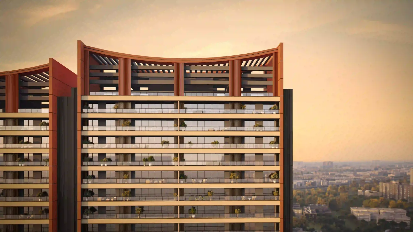 Front elevation of the towers above a landscaped podium — Godrej Sora (5 of 6)