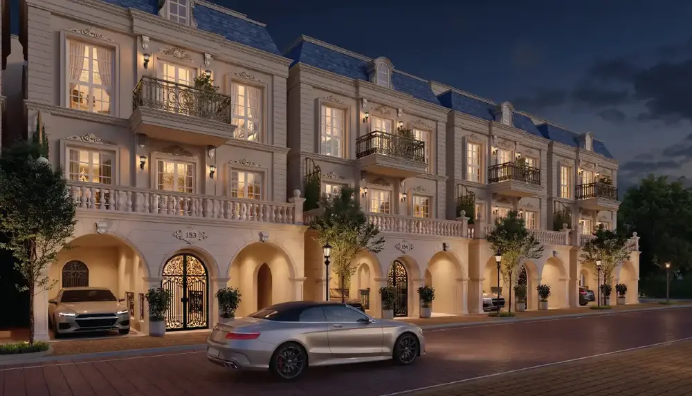 French-inspired row houses with blue mansard roofs — Godrej Florenne (2 of 6)