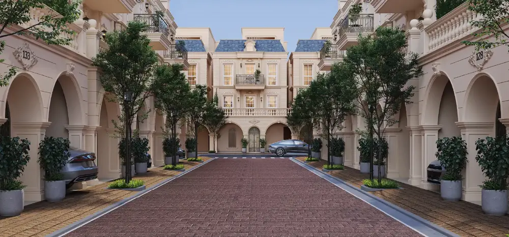 French-inspired row houses with blue mansard roofs — Godrej Florenne (3 of 6)