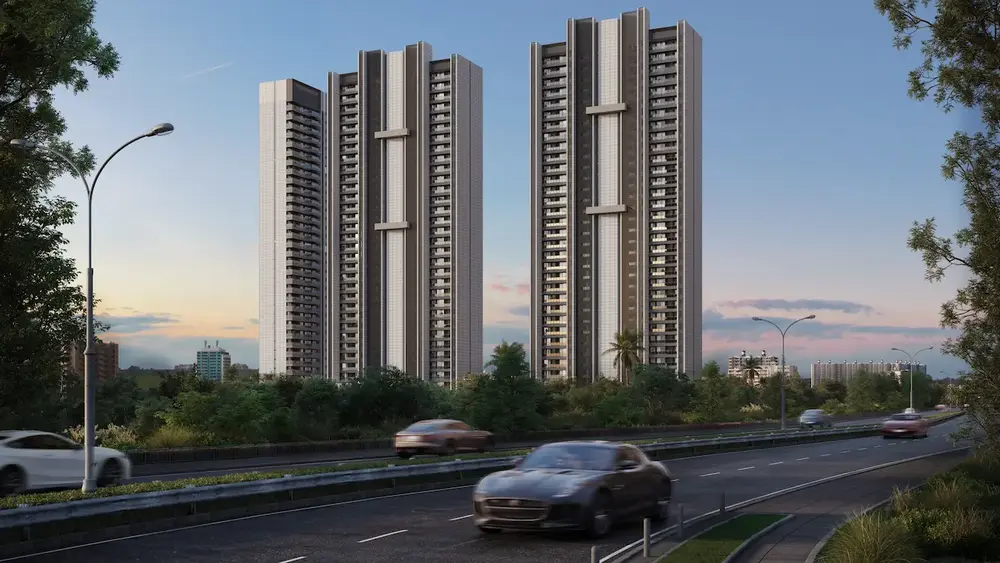 Aerial view of three towers above landscaped grounds — Godrej Miraya (2 of 6)