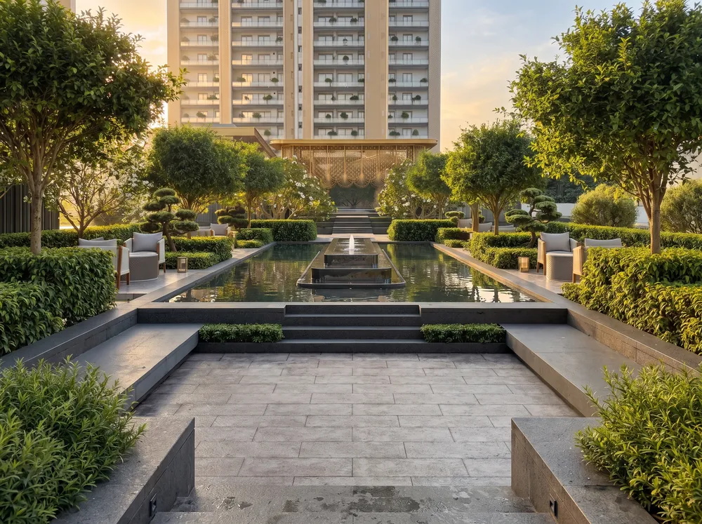 Dusk exterior with topiary garden — Godrej Samaris (3 of 5)