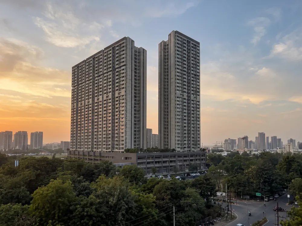 Aerial twilight view of sea-face towers — Godrej Trilogy (2 of 5)