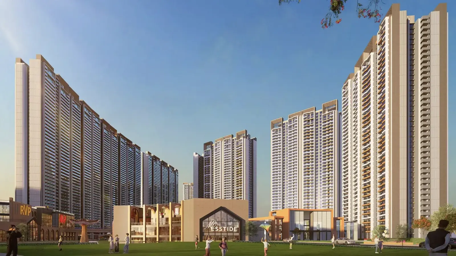 High-rise towers around an open green