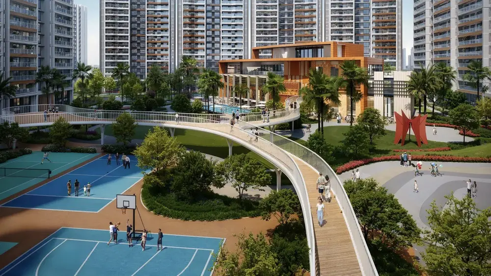 High-rise towers around an open green — The Prestige City Indirapuram (3 of 7)