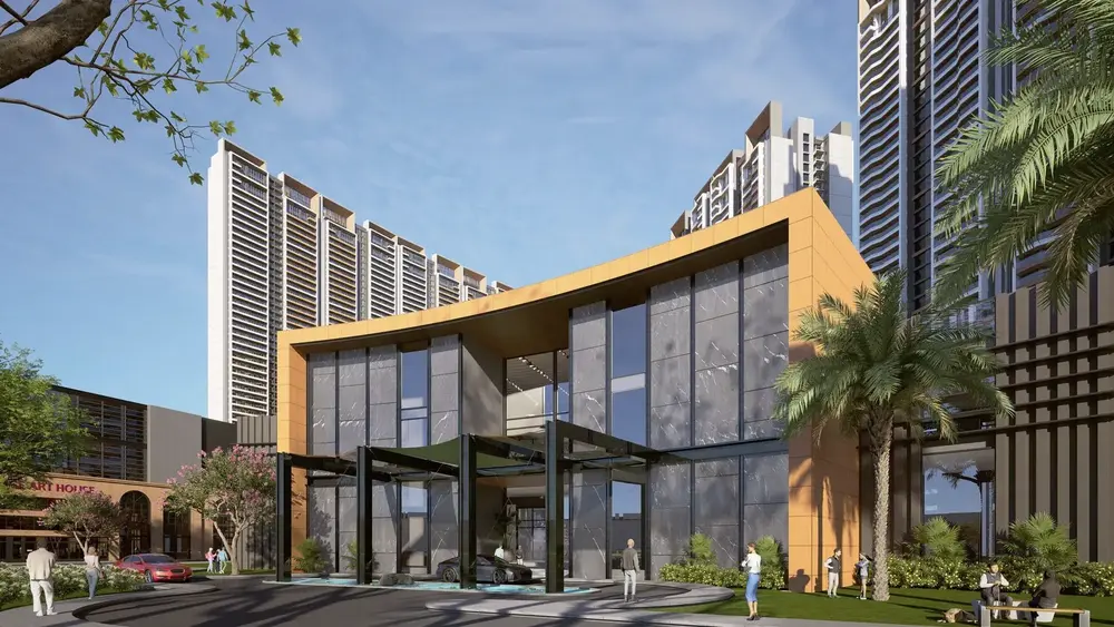 High-rise towers around an open green — The Prestige City Indirapuram (5 of 7)