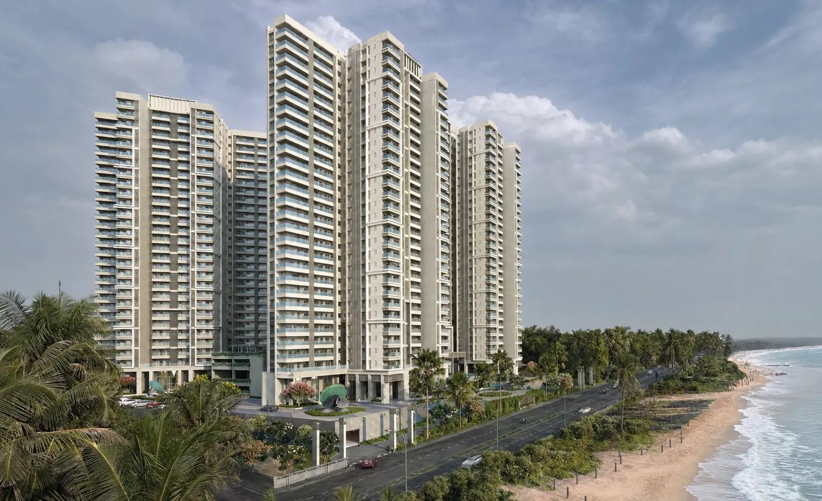 Towers over the Arabian Sea shoreline