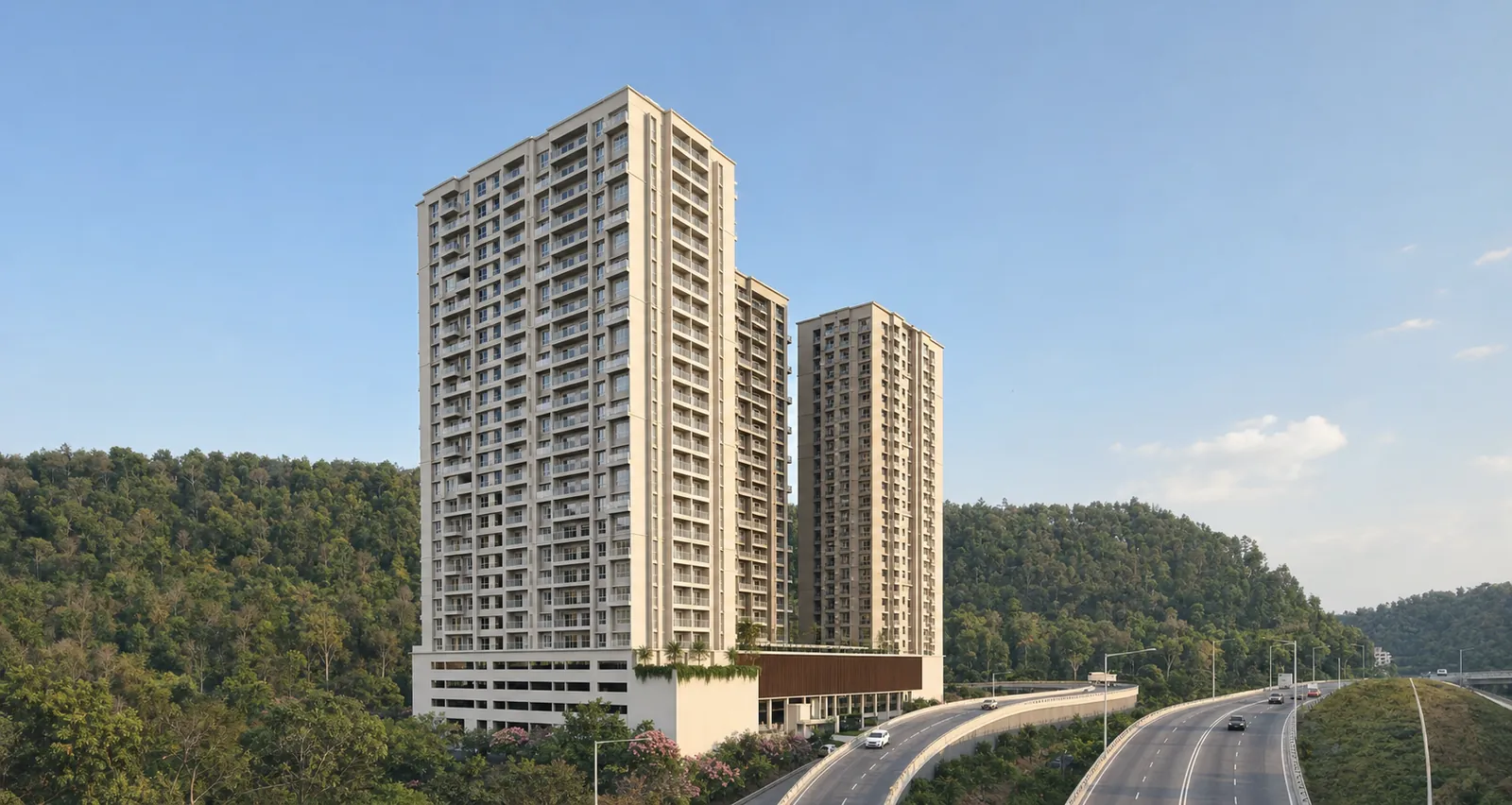 Hillside towers with double-height lobby