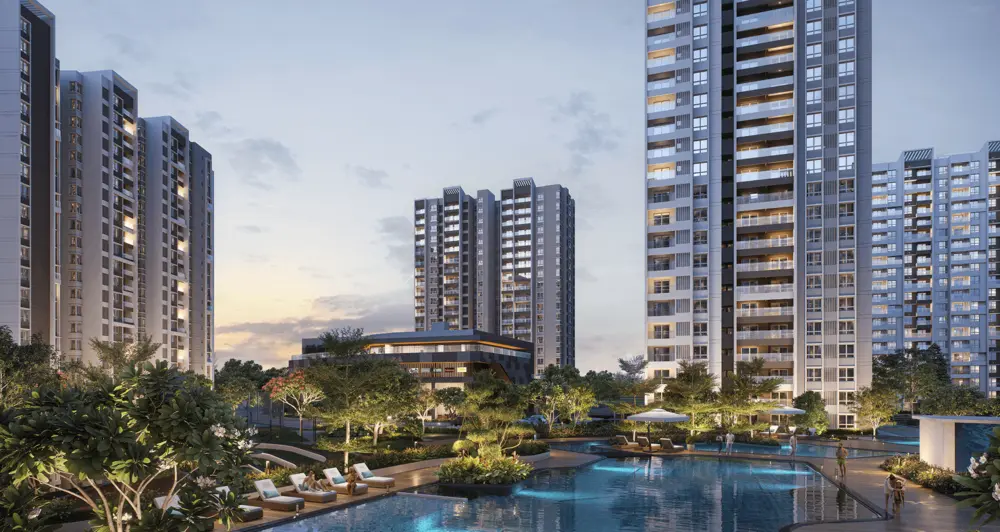 White towers against an evening sky — Sumadhura Folium (4 of 6)