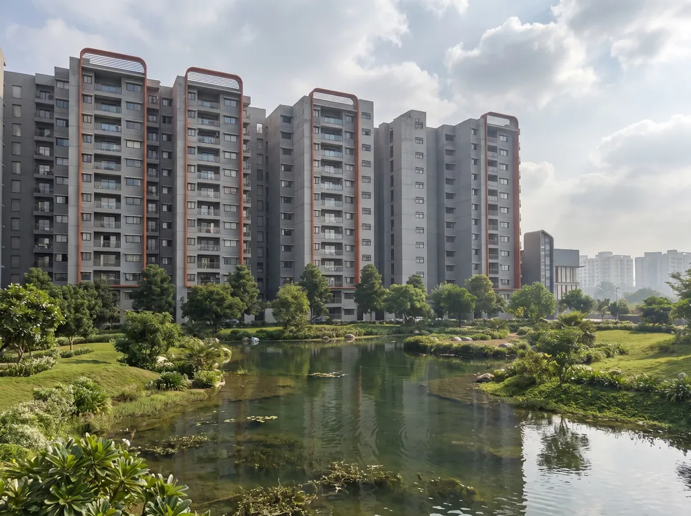 Japandi facades over a podium water body — TVS Emerald Altura (5 of 5)