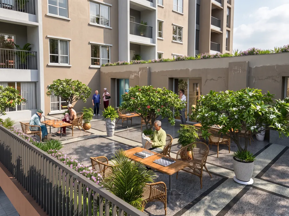 Low-rise senior community gardens — TVS Emerald Serene Springs (5 of 5)