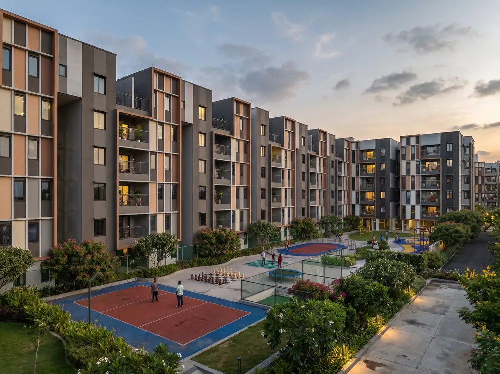 Low-rise blocks around a green grove — TVS Emerald Verde Vista (4 of 5)