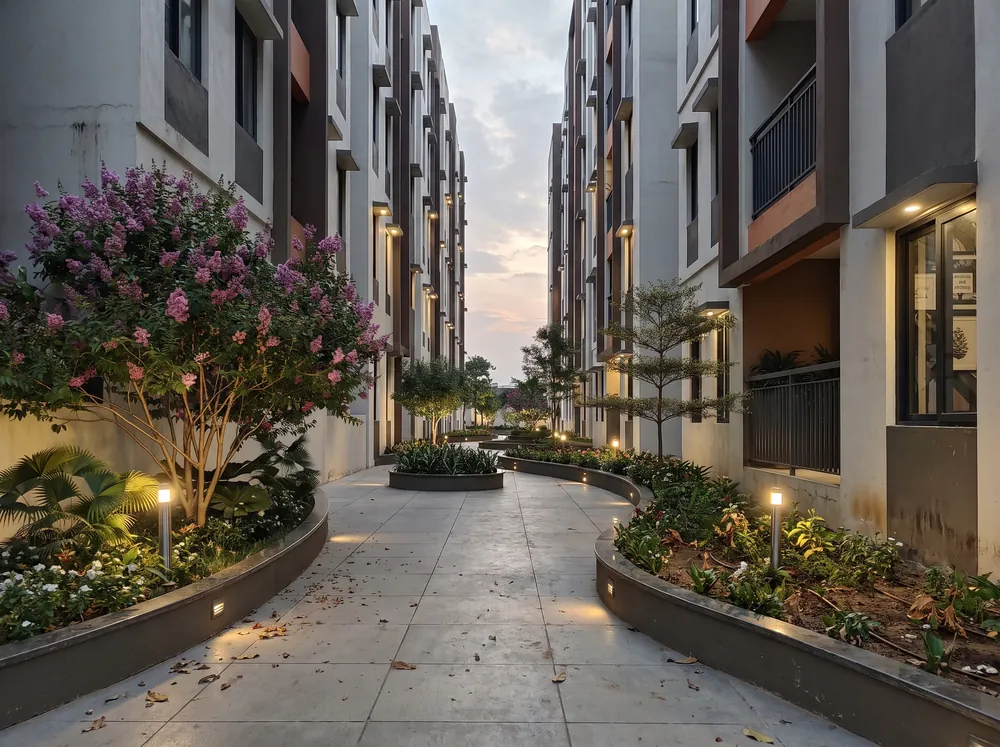 Low-rise blocks around a green grove — TVS Emerald Verde Vista (5 of 5)