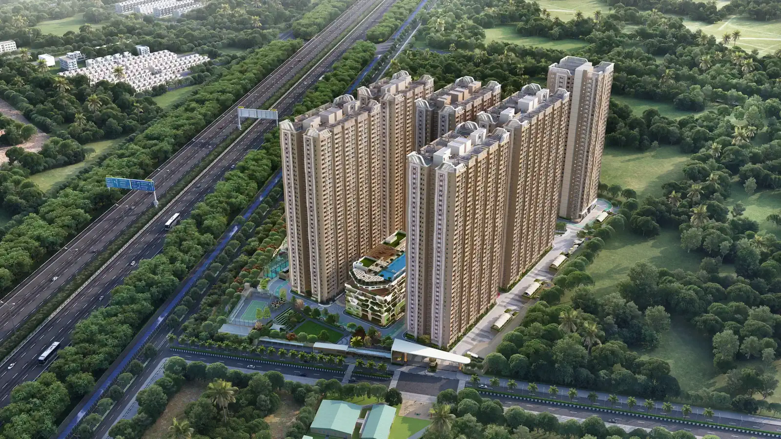 Aerial view of the towers beside the Outer Ring Road — Vajra West City (1 of 7)